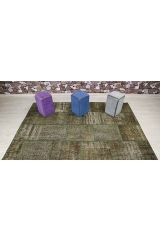 Patchwork El Dokuma Antik Anadolu Halısı Forest Haki