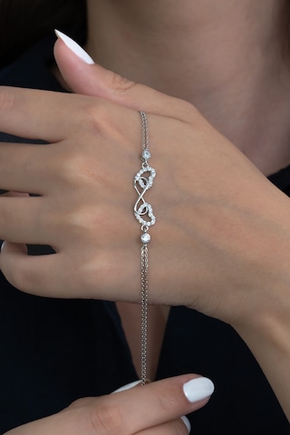 Sonsuzluk Çift Kalp Tek Taşlı Gümüş Bileklik Wsb32