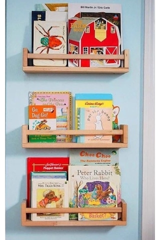 Montessori Kitaplık Çocuk Bebek Odası Duvar Rafı Ahşap Kitaplık Raf 3 Adet 50 Cm Doğal