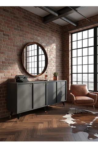 Resital Konsol - Gk2001-4 - Gold Modern 180 Cm Çekmeceli Ve Kapaklı Salon Konsolu - Çok Amaçlı Büfe Antrasit