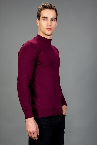 Tudors Slim Fit Dar Kesim Yarım Balıkçı Yaka Düz Erkek Kazak-12383 Bordo