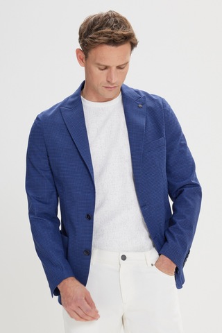 AC&Co / Altınyıldız Classics Erkek Slim Fit Dar Kesim Desenli Kırlangıç Yaka Ceket Lacivert