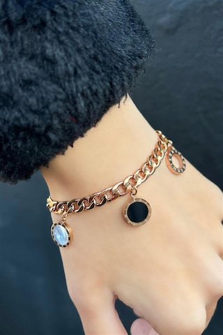 Çılgıntrend Yuvarlak Detaylı Zincir Çelik Bileklik Gold - Çelik