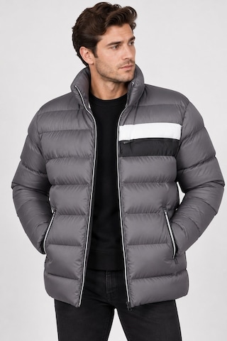 M9650 Dewberry Erkek Puffer Mont-düz Gri