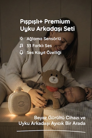 Plus 33 Sesli Ağlama Sensörlü Beyaz Gürültü Cihazı Bebek Uyku Arkadaşı Ayıcık Bej