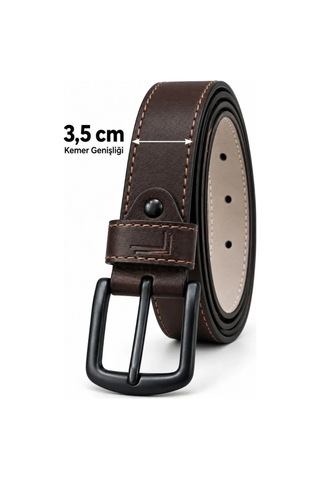 Suma Erkek Kahverengi 3,5 Cm Dikiş Detaylı Metal Tokalı Kot Ve Kumaş Pantolon Kemeri