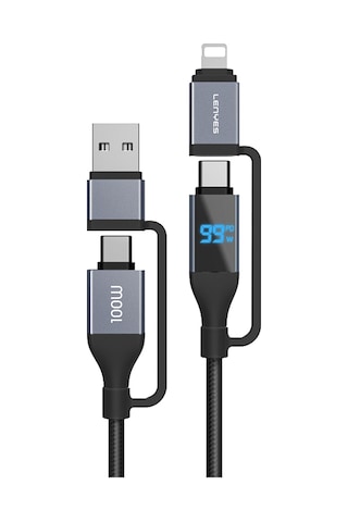 Lenyes Lc542 Dijital Göstergeli 4in1 Usb-a - Type-c + Type-c To Lightning 100w 1m Siyah