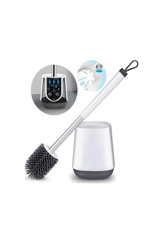 Teltree Beyaz Silikon Tuvalet Fırçası - Esnek Tpr Uçlu, Ergonomik Tasarım, Su Tutmayan Tutucu İle Banyo Temizliği Aracı Beyaz