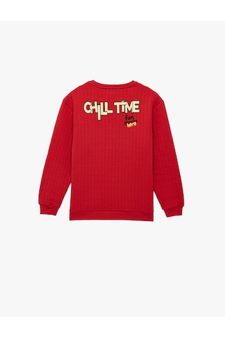 Koton Pamuklu Uzun Kollu Bisiklet Yaka Baskılı Oversize Sweatshirt Kırmızı 6skb10419tk Kırmızı