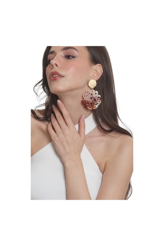 Labalaba Kadın Çivili Model Akrilik Tasarım Büyük Küpe Kahverengi - Altın