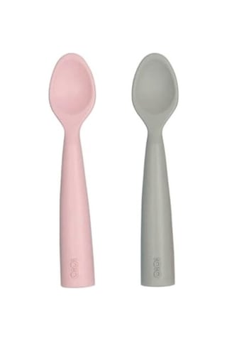 Oioi Nam Nam 2'li Silikon Mama Kaşığı - Pinky Pink / Powder Grey Gri - Pembe