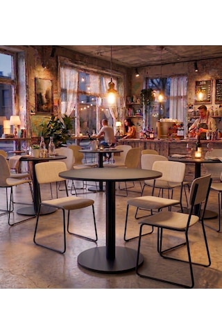 Matte Prime Füme Yuvarlak Kompakt Laminant Tablalı Bistro Metal Masa 77 Cm - Cafe, Otel, Restoran Masası