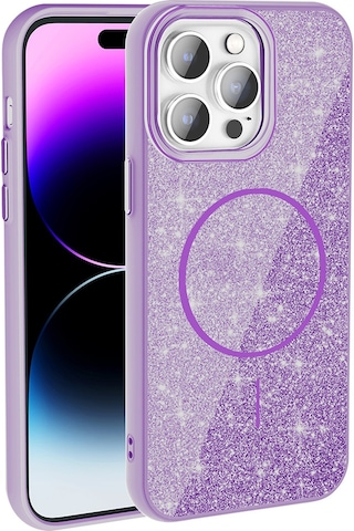 Zore Apple Uyumlu iPhone 14 Pro Max Kılıf Magsafe Şarj Özellikli Parlayan Simli Okso Kapak - P Pembe