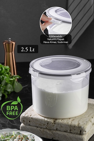 Meleni Home Vakum Kapaklı Yoğurt Kefir Mayalama Kabı Sızdırmaz Contalı Saklama Kabı 2.5 L