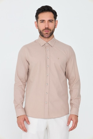 White Stone Açık Kahverengi %100 Pamuk Regular Fit Erkek Uzun Kollu Gömlek A.Kahverengi