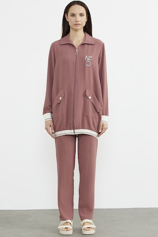 Şal Yaka Fermuarlı Krep Takım - Gül Kurusu 001