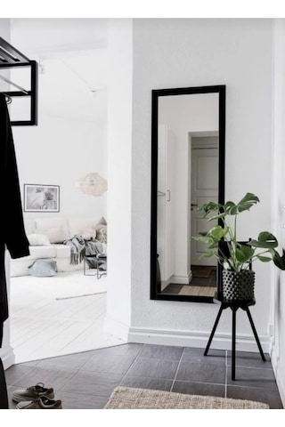 Ahşap Duvar Hol Ayna Siyah 121x37 CM Siyah