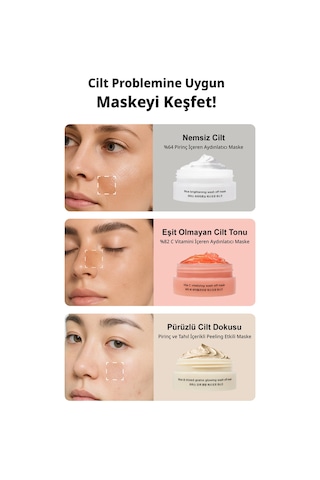 Nemlendirici Aydınlatıcı & Peeling Etkili 3lü Krem Maske Seti Mıdha Rice Wash Off Mask Discovery Set