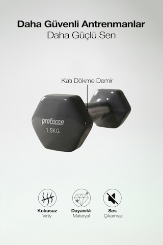 Proforce Vdb Dışı Vinil Kaplı İçi Çelik Döküm Ağırlık Dambılı Gri 1.5 KG