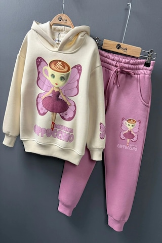 Koçak Kids 3 İplik Ballerina Cappucino Desenli Kız Çocuk Eşofman Takım Pembe
