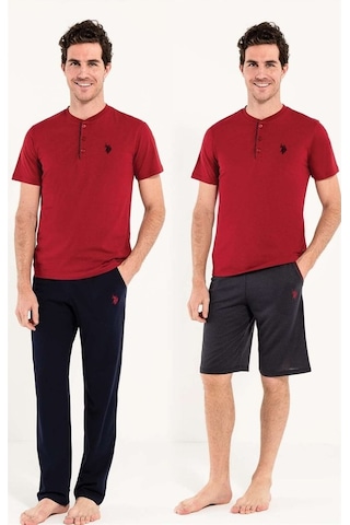 U.S. Polo Assn. Erkek Bordo 3 lü Pijama Takım 12005 Bordo