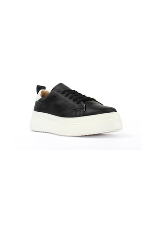 Kadın Siyah Bağcıklı Kalın Tabanlı Deri Sneaker