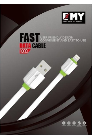 Emy My-445 Apple Uyumlu iOS Lightning Hızlı Şarj Data Kablosu 1Metre