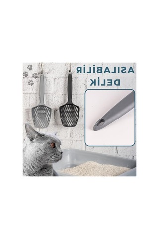 İnce Taneli Kedi Kumu Eleme Küreği, Gri Renk, 2 Adet