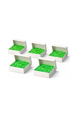 Beyaz Karton Takı Kutusu 9,5x9,5x2 Cm Kapaklı Model 5 Adet + Yeşil Kırpık Kağıtlı