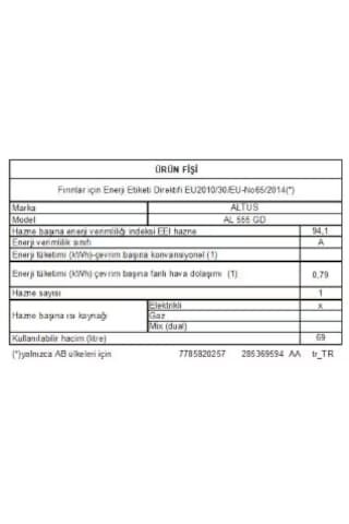 Altus AL 555 GD 65 LT 4 Gözlü Solo Fırın Beyaz
