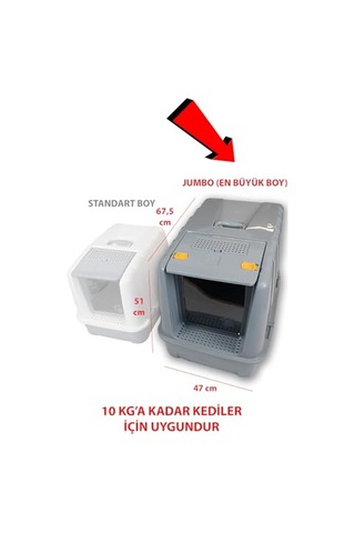 Jumbo Dev Büyük Boy Kapalı Kedi Tuvaleti, Filtreli Ve Kürek Hediyeli, 67,5x47x51 Cm - Vn11095 Açık Bej