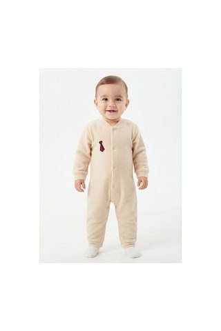 Gülerçocuk Kışlık Termal Soft Dokulu Mürdüm Kravat Detaylı Bebek Tulumu Bej - 931448853 Bej