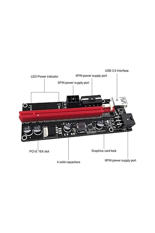 Pce 4248 Pcı E Express 1x To 16x Usb 3.0 009s Riser Yükseltici Uzatma Kartı 4 Ve 6 Pin Girişli Ekran Kartı Güvenlik Kilitli Altın Kaplama Bağlantı Noktalı 008s