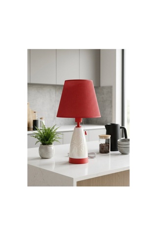 Işık Geçiren Porselen Abajur 49 Cm - Kırmızı, İpek Şapkalı Pa030101s