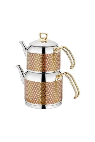 Sıla Dekorlu Gold Çelik Çaydanlık Takımı Seti No 4