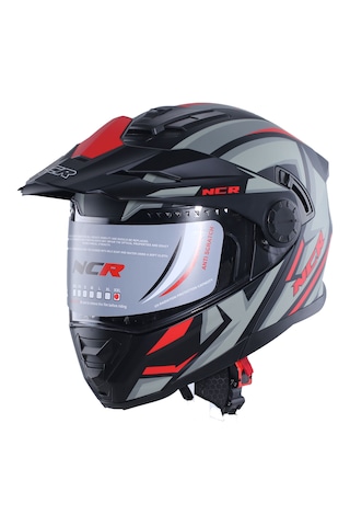 Ncr X-Cross Kırmızı Grafik Ece-22.06 Çene Açılır Kask Kırmızı Gri