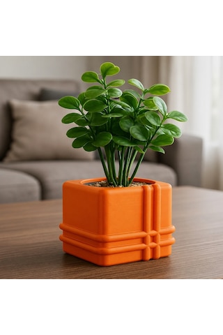En-cag 3d Baskı Square Planter - Izgara Desenli Küp Saksı-turuncu Bss Standart