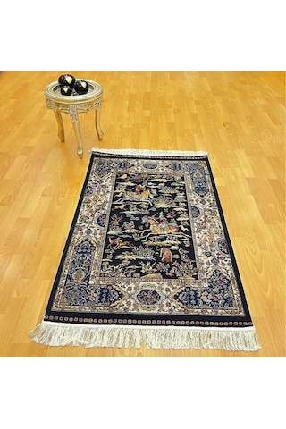 Şehname Motifli 80 X 120 Cm İpek Halı Siyah