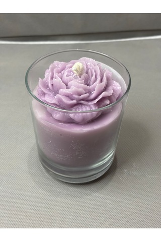 Lavanta Kokulu Soya Wax Mum - Şakayık Detaylı Dekoratif Açık Mor