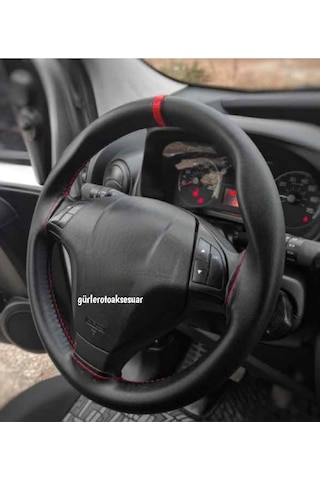 Fiat Doblo Uyumludur Deri Dikme Direksiyon Kılıfı Soft Kırmızı Yüzüklü Model