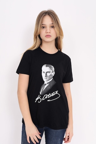 Toontoy Kids Toontoy Unisex Çocuk Atatürk Baskılı Tişört Siyah