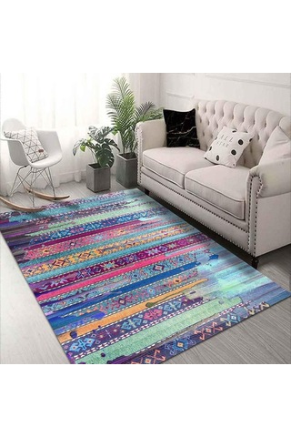 Brielle Desenli Kadife Pamuk Tabanlı Yıkanabilen Kaydırmaz Antibakteriyel Salon Halısı 120x180 Çok Renkli