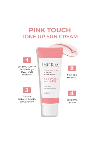 Sinoz SPF50+ Pink Touch Ton Eşitleyici Pembe Yüz Güneş Kremi PA++++ 50 ML