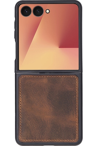 Samsung Galaxy Z Flip7 Uyumlu, Hakiki Deri, El Yapımı Arka Kapak Antik Kahve Kahverengi