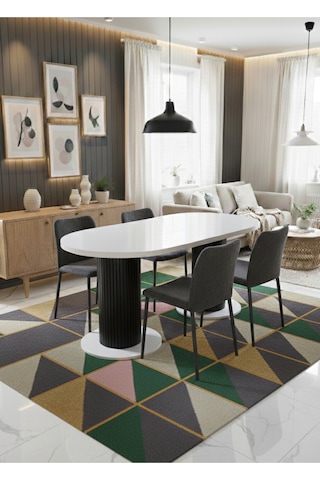 Oslo 180x90x74cm 36mm Kalın Kenarlı Oval Beyaz Sütunlu Mutfak Masası Sandalye Yok Sadece Masadır Beyaz-siyah