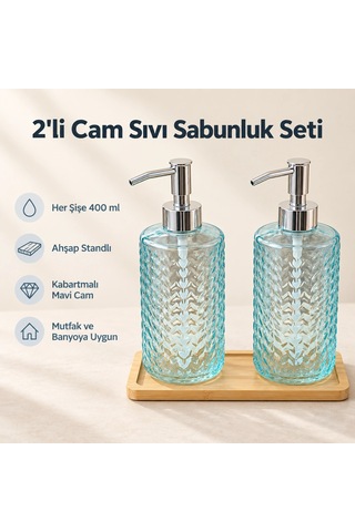 2'li Cam Sıvı Sabunluk Seti - 400 Ml Çok Renkli 2'li Cam Sıvı Sabunluk Seti - 400 Ml Çok Renkli