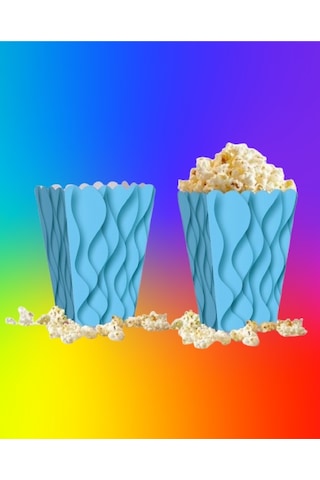 Mısır Kutusu Pop Corn Kutusu Dalgalı Mavi Desenli / 8 Parça