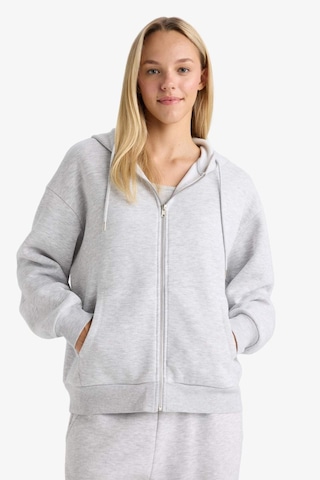 DeFacto -  Relax Fit Kapüşonlu Basıc Kalın Fermuarlı Sweatshirt C1809AX26SP Gri
