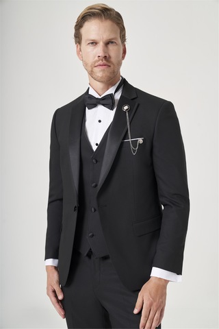 İmza Siyah 6 Drop Slim Fit Esnek Yelekli Damatlık 1001260301