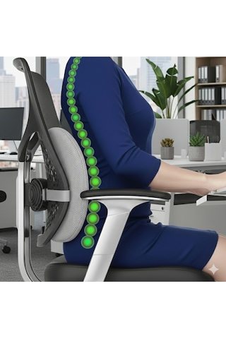 Ergonomik Bel Destek Yastığı Ofis Koltuk Sırt Minderi Nefes Alabilir Hafızalı Sünger Bel Yastığı Gri Gri